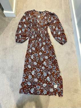 Gap Floral Maxi Dress in Brown & Blue Size XS Like New